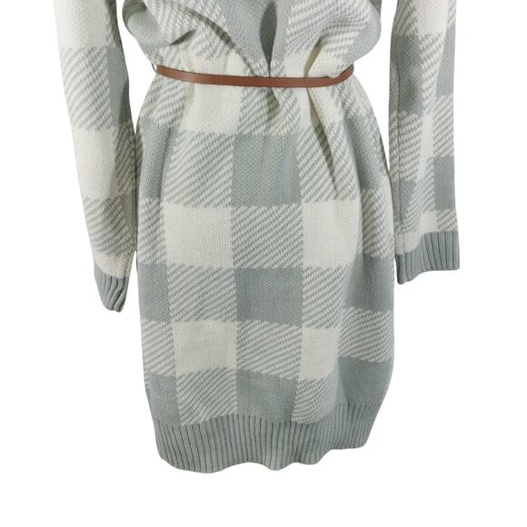NWT! OLIVE & OAK! ASH GRAY & CREAM PLAID BUTTON FRONT BELTED SWEATER DRESS! SZ L - Picture 8 of 13